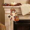 Party Background Decor Halloween Cute Bow Wooden Patchwork Sign Ghost Door Hanging Plaque with Pumpkin Candy Basket Decorative Retro Wall
