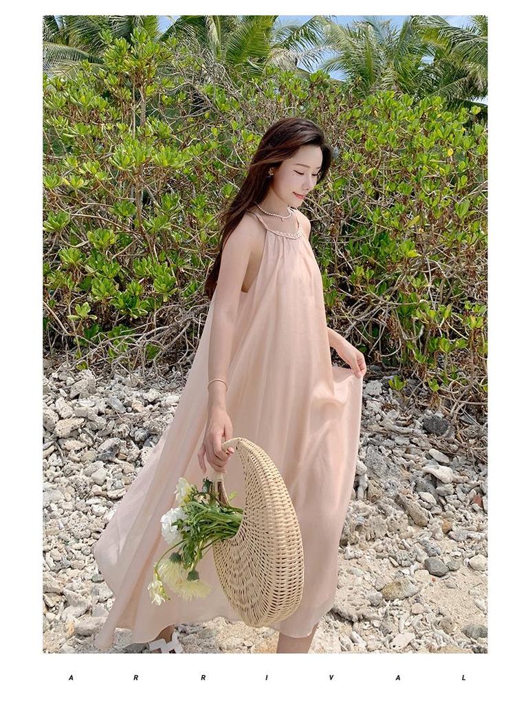 Sanya Seaside Tencel Halter Neck Fairy Летняя узкая длинная юбка