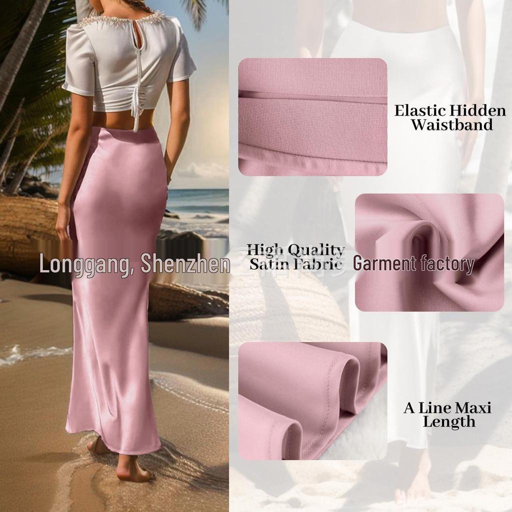 Elegant High Waist Fishtail Satin Midi Skirt for Women