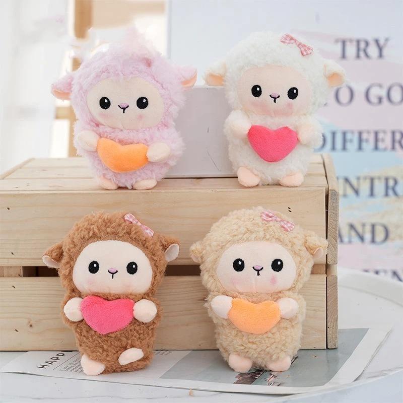Cute Plush Bib Sheep Keychain Cartoon Animal Stuffed Charm for Backpack Decoration Girls Easter Gift