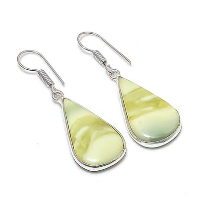 Натуральный швейцарский зеленый опал Драгоценный камень Ювелирное изделие из стерлингового серебра 925 пробы Серьга 1,73" AE-9690