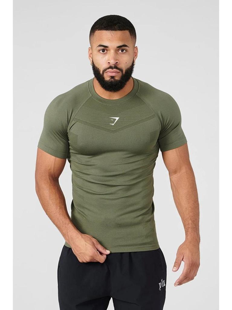 European Men's Cross-Border High Elastic Fitness Bodysuit - Short Sleeve Sports T-Shirt