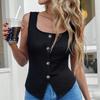 Женский жилет на пуговицах с квадратным вырезом, без рукавов, однотонный, приталенный, сексуальный топ-жилет