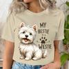 My Bestie Is A Westie Cute Dog Breeds Quotes T-shirt Women Funny Dog Paw Prints Tee Cartoon Animal Lover Gift Funny Tshirt Women