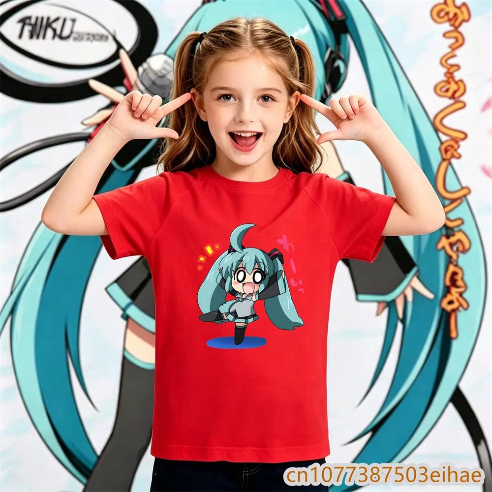 2026 Summer Hatsune Miku Y2K Retro Printed Short Sleeve TShirt Unisex Kids Loose Top Fashion Children Sportswear Casual