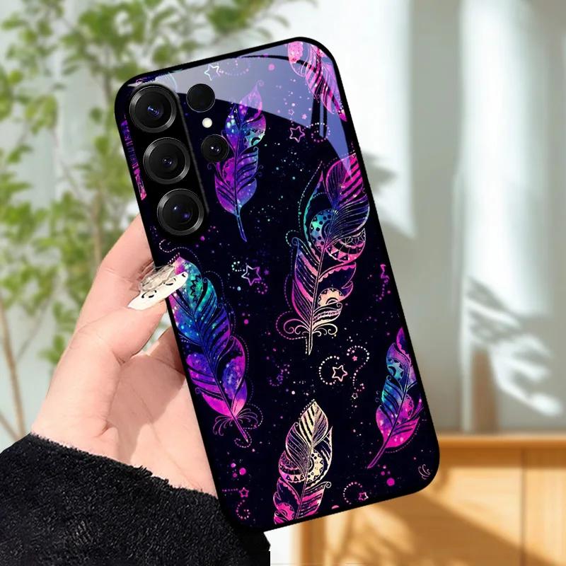 Для Samsung S23 S24 Ultra Модный чехол S24 Plus / S23+ S24+ Жесткий ПК Закаленное стекло Чехол для телефона Для Galaxy S23 FE Защитное стекло