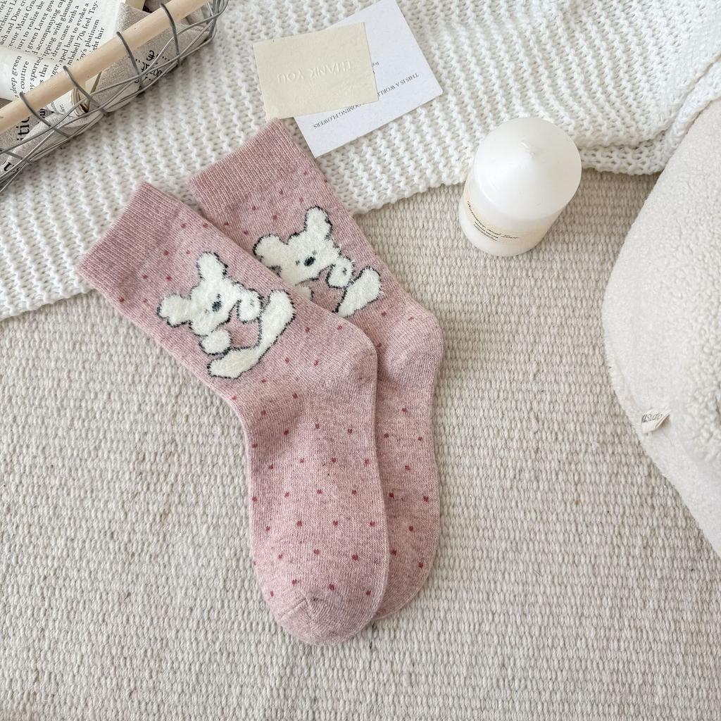 Socks Flocking Colored Bear Korean Thickened Warm Cashmere Stacking Socks Girl
