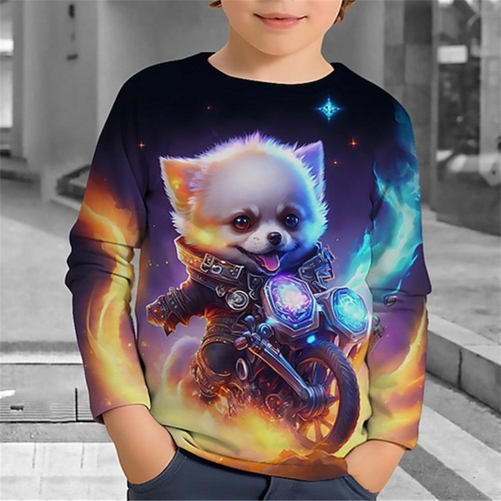 Children's Clothing Boy T-shirt Long Sleeved Cartoon Animal 3D Printed Fun Top