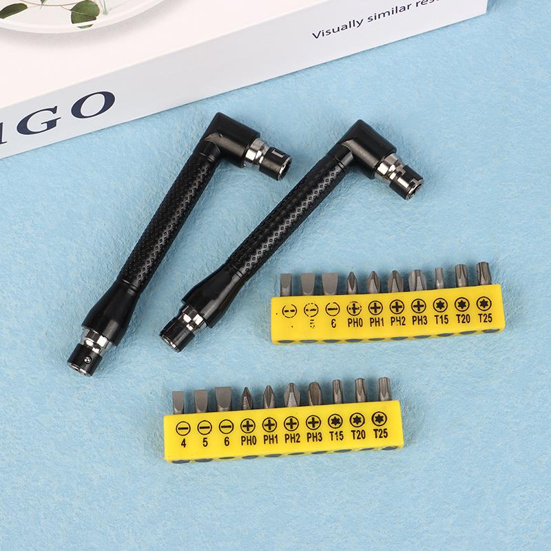 Г-образная 1/4 шестигранная бита для отвертки 90 градусов двойная головка рукоятка черная 6,35 гаечный ключ 10 шт. набор инструментов с битами для отвертки с желтой лентой