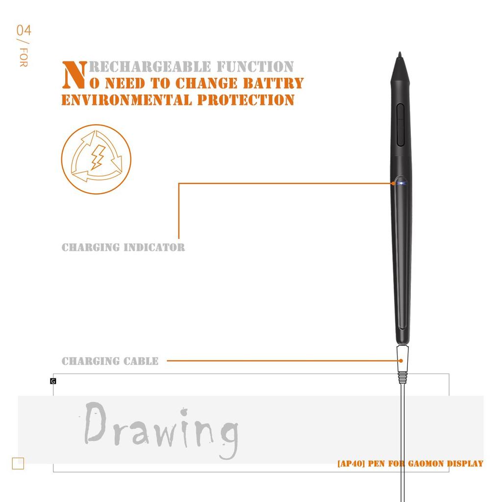 Перезаряжаемый стилус GAOMON ArtPaint AP40 для планшета PD1560