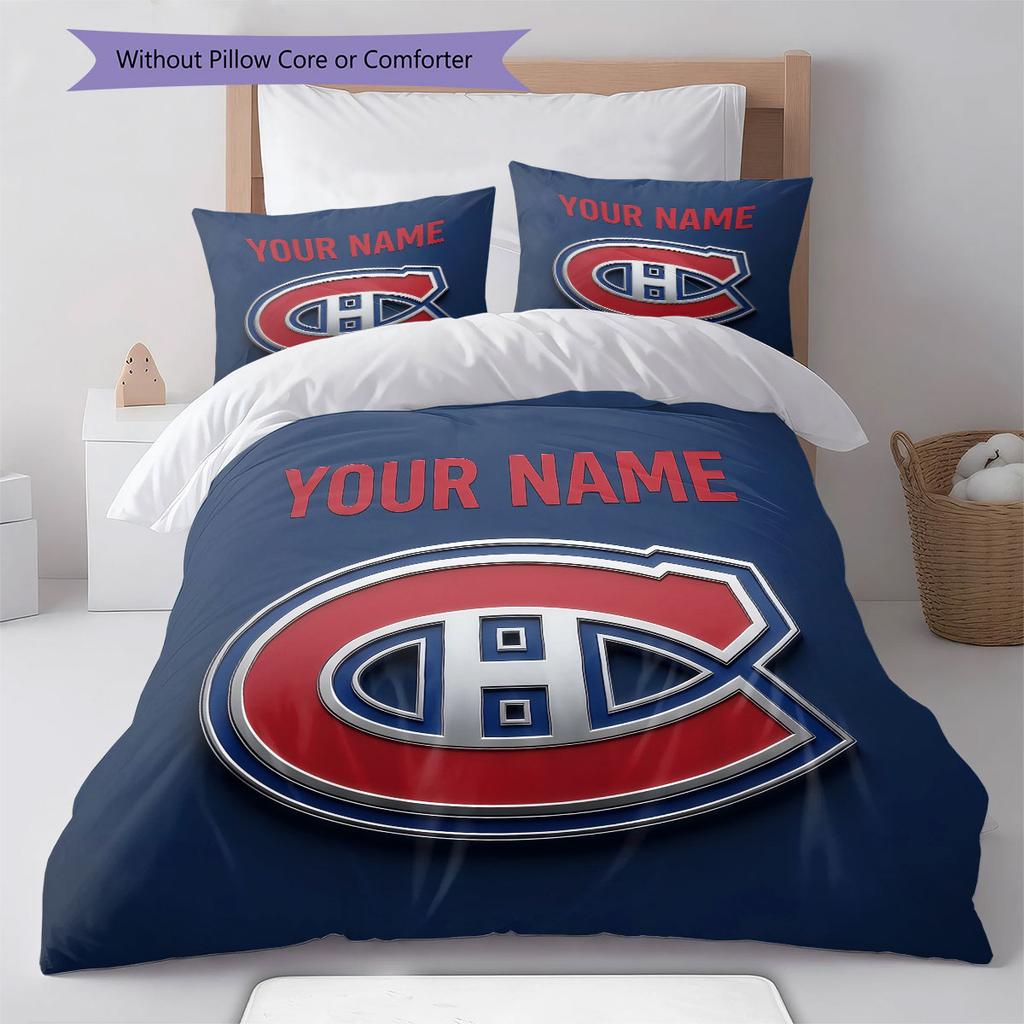 Custom Name,Montreal Canadiens Pattern Bedding Home Decoration Birthday Gift ( 1 duvet cover + 2 pillowcase, without core),fan merchandise.