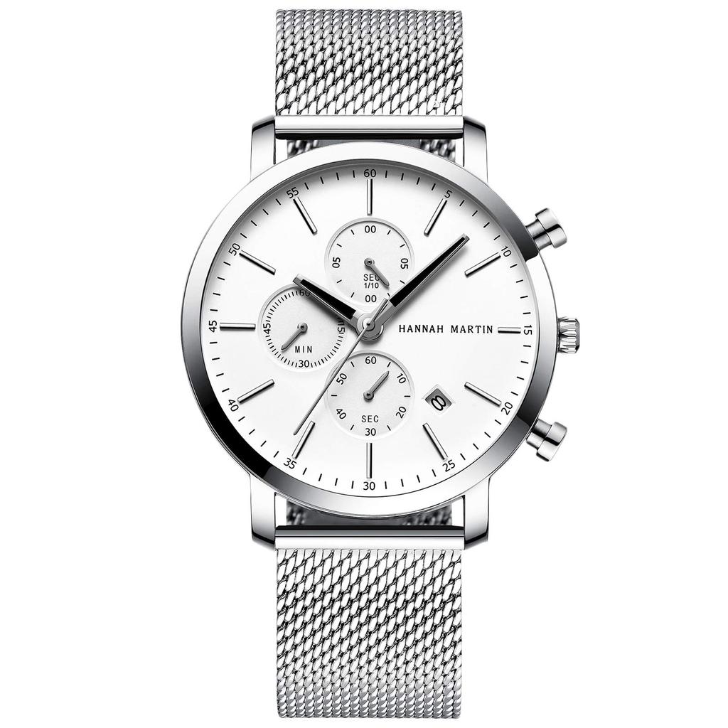RORIOS Watch Business Waterproof Calendar Multifunctional Stainless Steel Quartz Simple Stylish Fashion Popular Watch Casual Commuting Silver A Men's