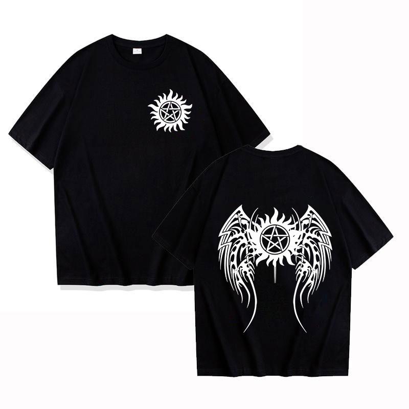 Модная футболка с принтом «Сверхъестественное», унисекс, свободная, с коротким рукавом, с круглым вырезом, для женщин и мужчин, повседневная футболка