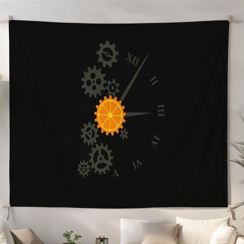 Steampunk Orange Clock tapestry
