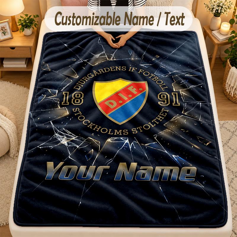 Flannel BlanketDjurgårdens IF Custom Name Text Personalized Soft Warm Throw Blanket Home Decor Gift