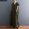 Plus Size Summer Dress Women Vintage Lady Vestido Sundress Long Dress Oversize Cotton 2021 Loose Casual Clothing 5XL 4XL