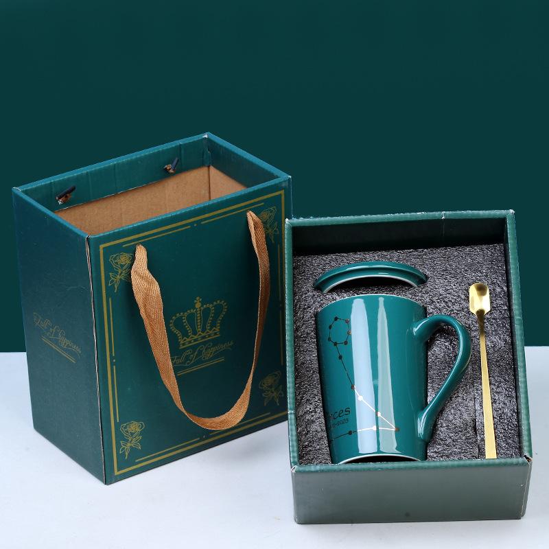 Керамическая кофейная кружка, набор посуды «Созвездие» с крышкой, золотая ложка, креативные чашки со знаком зодиака, подарки на день рождения для мужчин и женщин