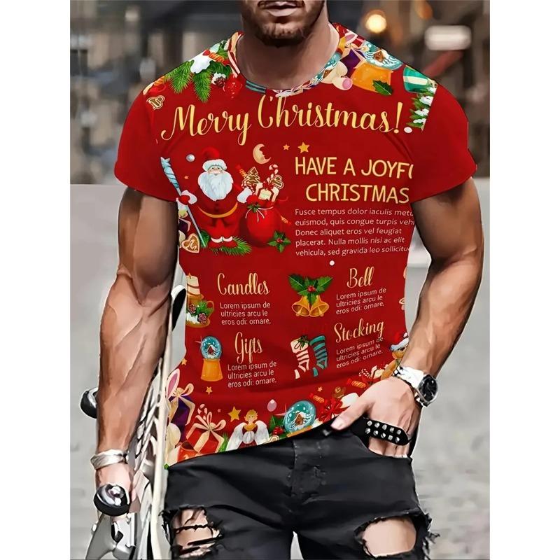 Рождественская мужская футболка с 3D-принтом, повседневные футболки с коротким рукавом, уличная мода, свитер с круглым вырезом, мужская свободная футболка