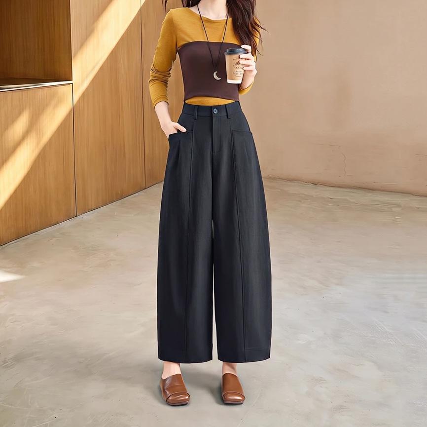 Women's High Waist Pleated Wide Leg Pants Casual Loose Fit Trousers