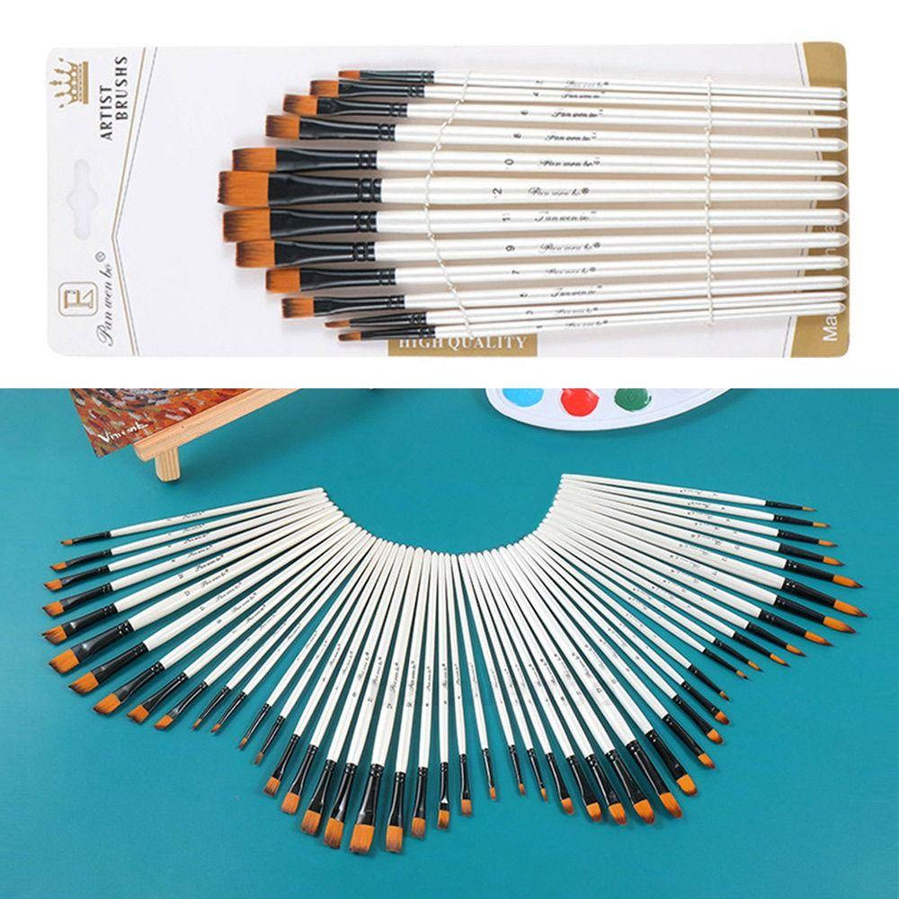 12Pcs Nylon Hand Drawn Watercolor Pointed Round Flat Head Flat Brushes Painting Brushes Gift