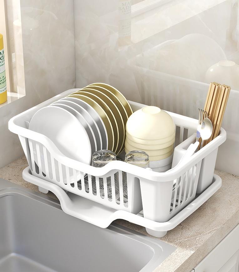 Пластиковая подставка для посуды с дренажной доской и чашкой для столовых приборов, кухонная корзина для слива, держатель для столовых приборов и дополнительный коврик для сушки, дренажная подставка