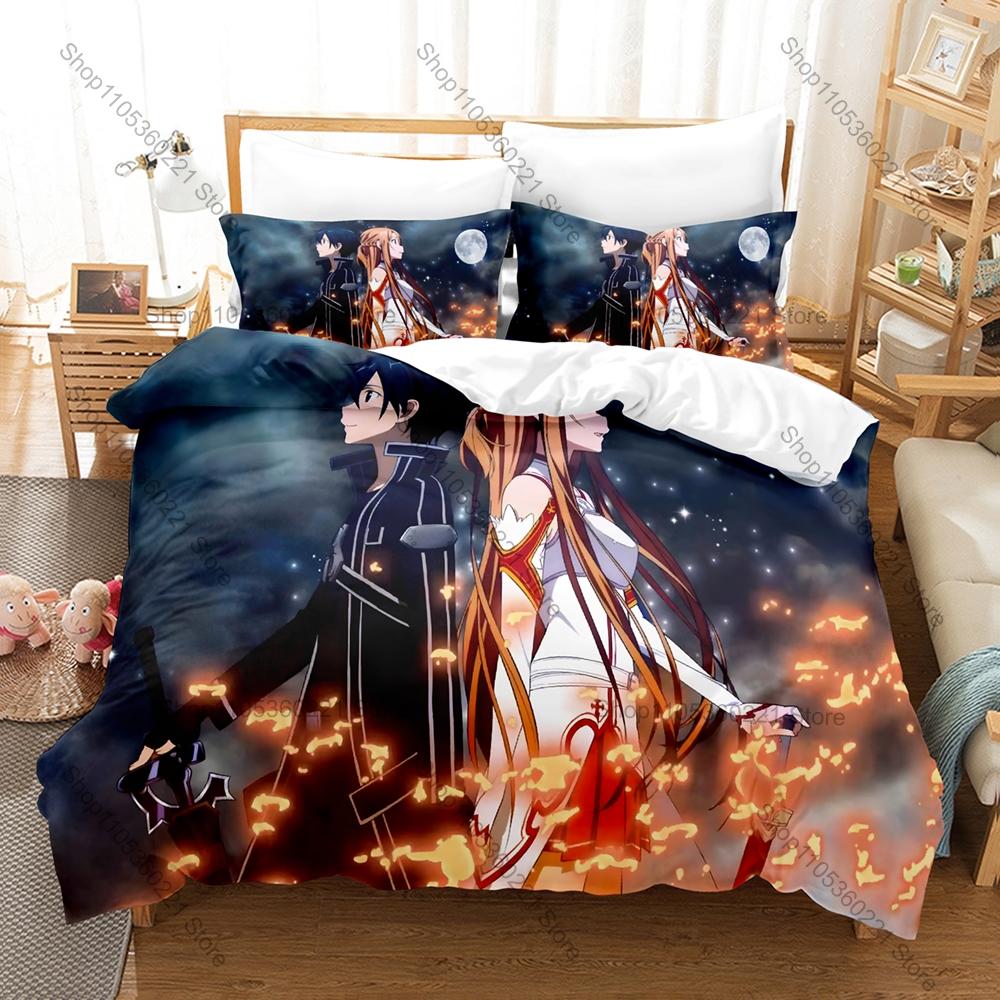 Kirito Asuna SAO 3PCS Bed Set Vivid Character Print Cozy Microfiber Home Bedding 2026 Duvet Cover 2 Pillowcase