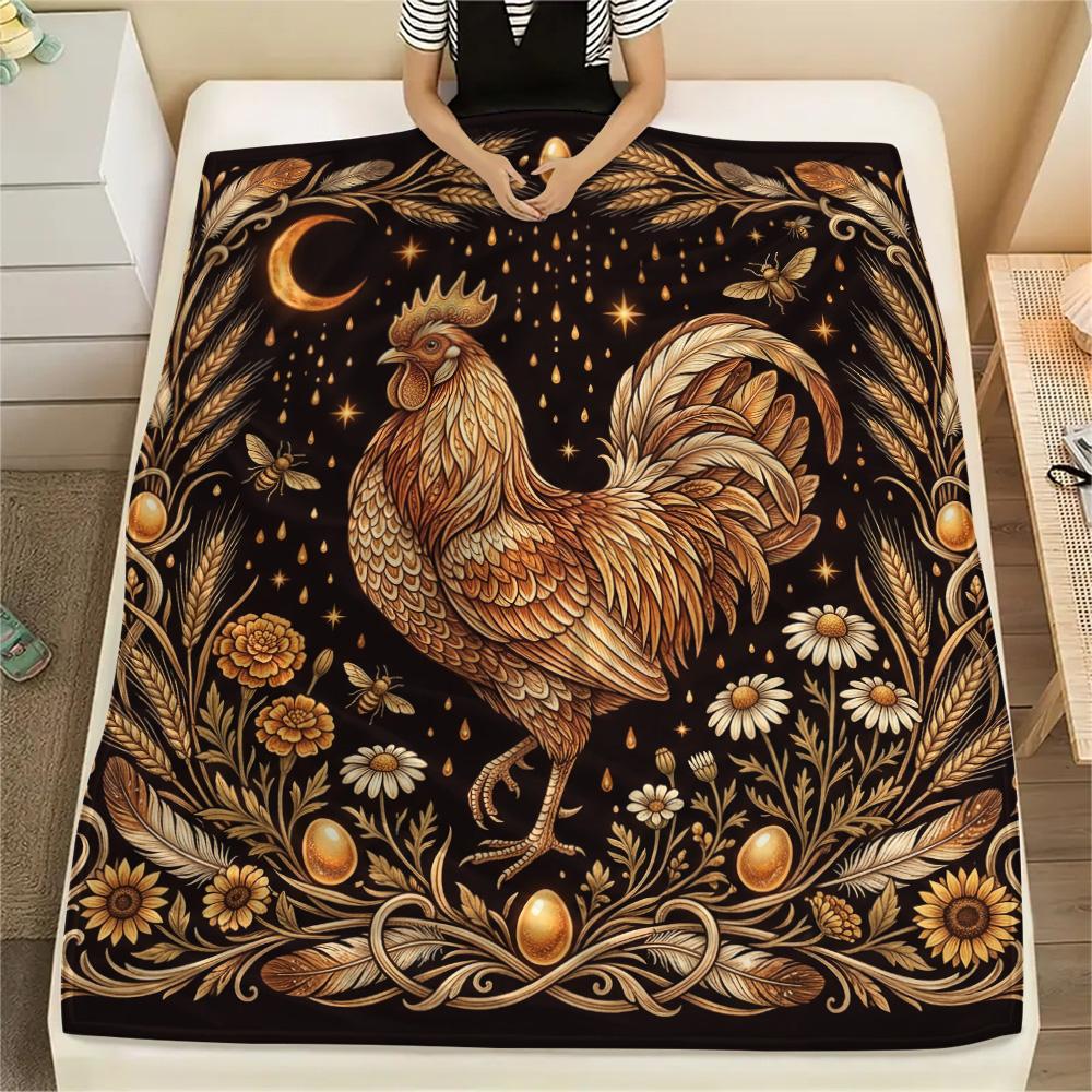 1Pc Butterfly Chicken Vintage Art Print Flannel Blanket High Quality Warm Comfortable Cover for All Seasons Perfect for Gifts Home Decor