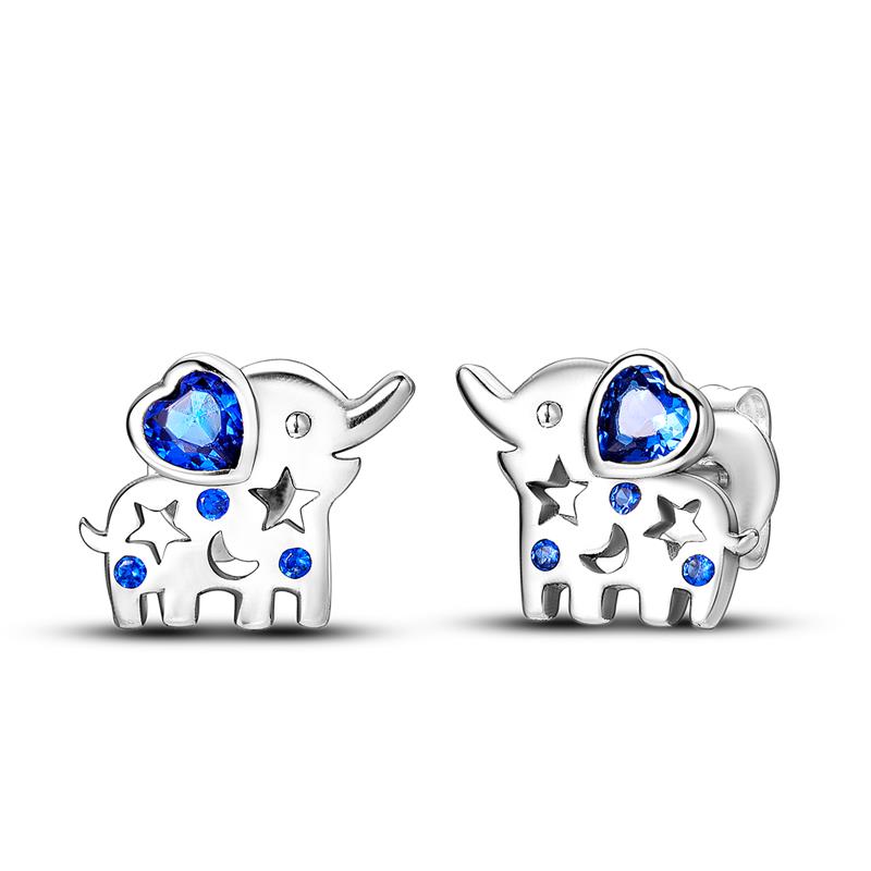Cute Unicorn Stud Earrings Silver Plated for Little Girl Crystal Cat Mouse Elephant Heart Star Earring Gift Jewelry