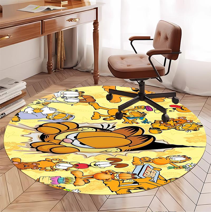 Garfield Pattern Round Rug, Indoor/Outdoor Mat, for Picnic, Gameroom, Bedroom, Office, Living Room, Home Decor Carpet, Birthday Gift