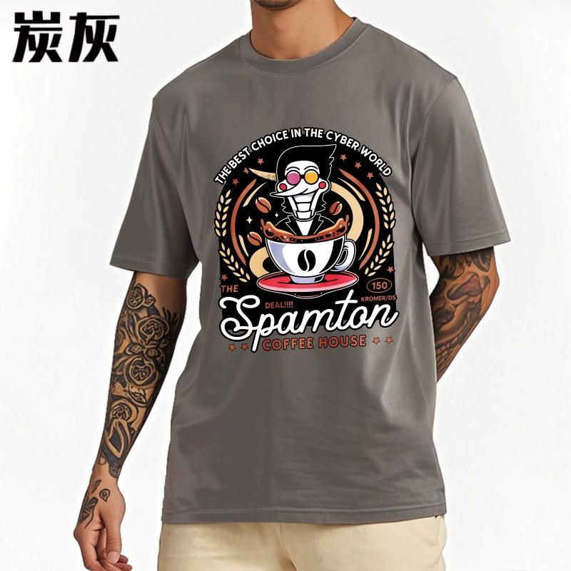 Stylish For Her Summer Tshirt Cyber Coffee Robot Cup Design Logo Short Sleeve Solid Color Oneck For Her Tee Shirt Man Tee Shirt