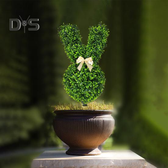 Искусственное растение-кролик, топиарий, 55 см, зеленое пасхальное дерево-кролик, искусственные кустовые растения с шипом для домашнего двора, газона, пасхальное украшение