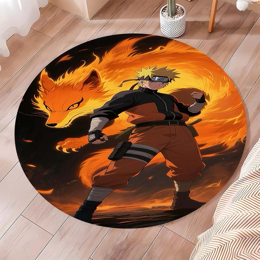 Naruto Round Area Rug Anime Cartoon Pattern Soft Non-Slip Floor Carpet For Bedroom Living Room Kids Room Playroom Home Decor Mat