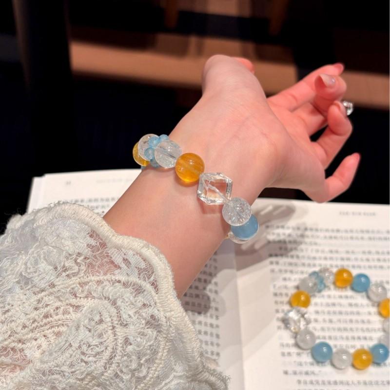 Natural Yellow Fluorite Aquamarine White Azelearite Clear Crystal Beaded Bracelet Jewelry Women