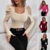 Women'S Fashion Square Neck Slim Fit Sheep Leg Sleeve Knitted Long Sleeved T-Shirt Commuting Top In Stock