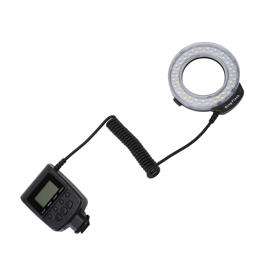 48LED Macro Flash Light with LCD Display Power Control Adapter Rings Flash Diffuser for DSLR