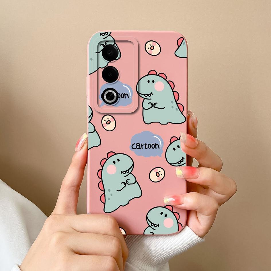 Cases For OPPO Realme 12 13 Pro Plus P1 Pro Cute Dinosaur Pattern Screen Protector Soft Liquid Silicone Protective For OPPO Back Covers Anti Slip Capa