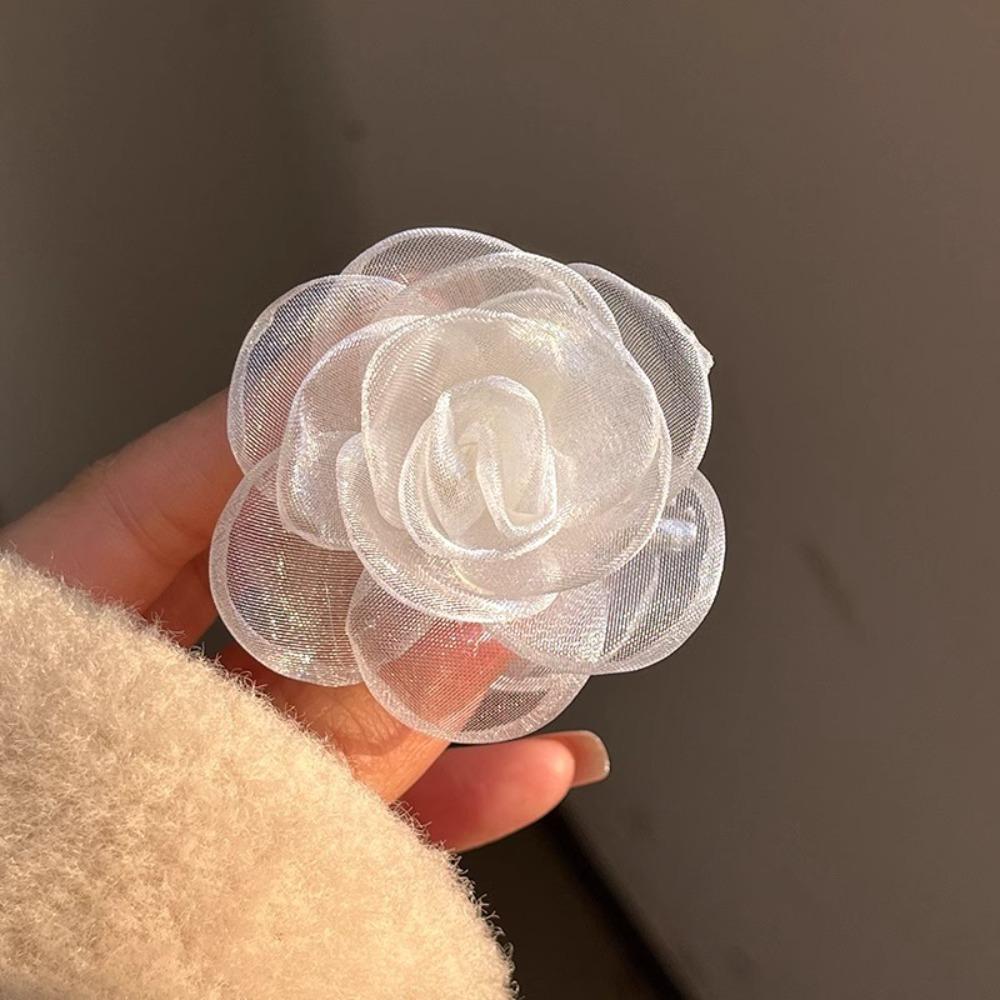 Mesh Camellia Shark Clip Cloth Flower Claw Clip Cute Simulation Flower Hair Claw  Seaside