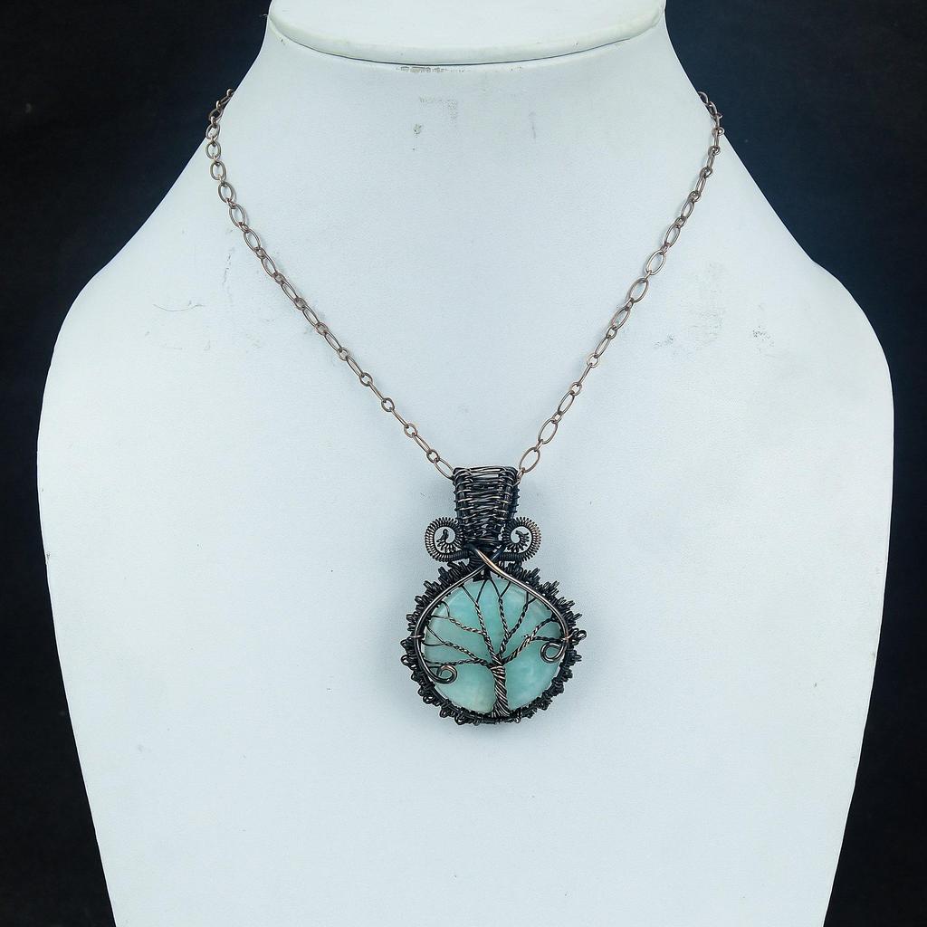 Кулон из амазонита, кулон, обернутый медной проволокой 999 пробы, украшения из драгоценных камней ручной работы, подарки для жены, совершенно новый кулон