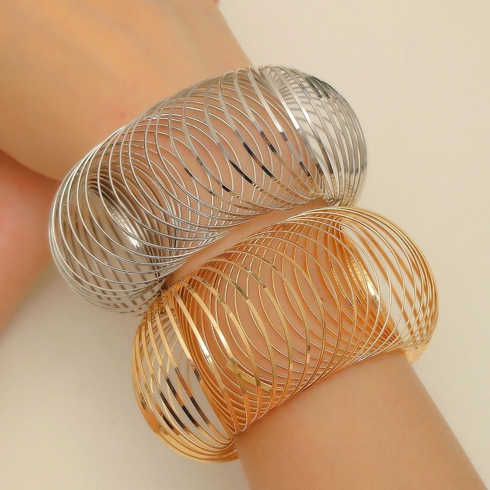 Flat Wire Retractable Bangle Round Shape Coil Cuff Bracelet Geometric Bracelet Daily Wear