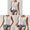Summer White Cotton Polyester Sleeveless Lace Hollow Tshirt For Casual Wear