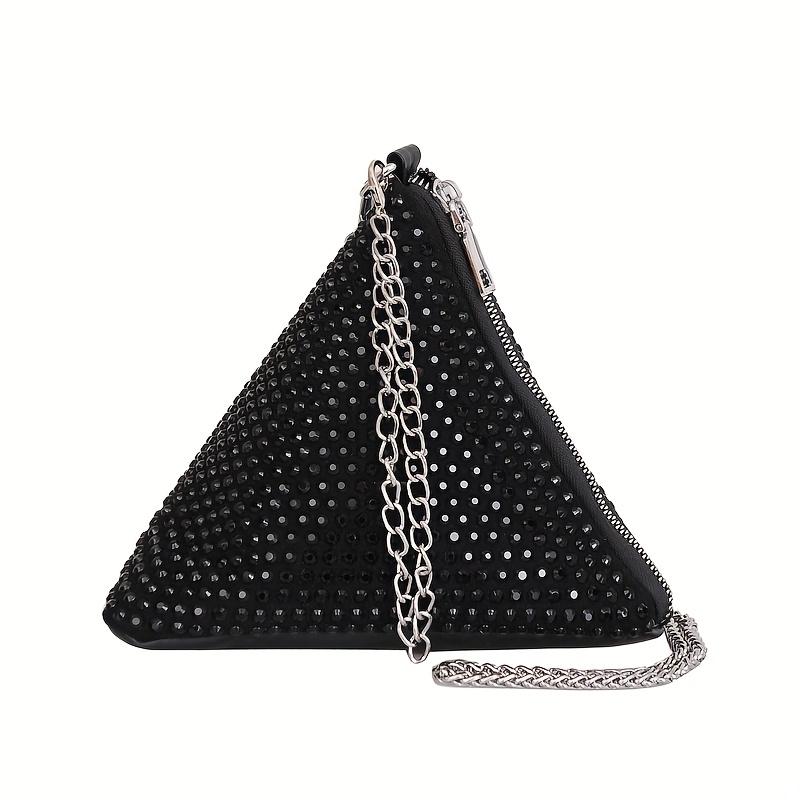 1 Pc Fashion Trend Diamond-encrusted Women's Bag, Triangular Zongzi Style Small Bag with Foreign Style Chain, Portable Shoulder Messenger Bag
