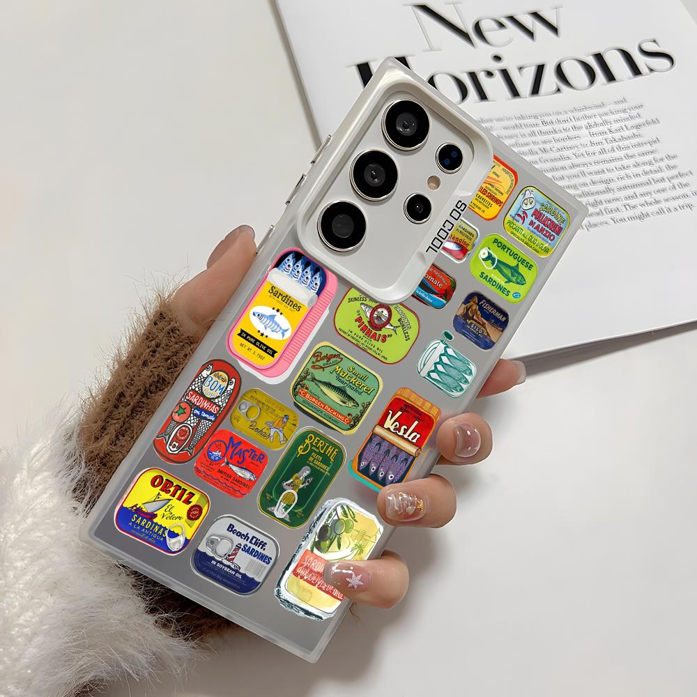 INS Fashion Sardines Phone Case For Samsung Galaxy S25 Edge S24 S23 S22 S21 S20 Ultra Funda Silicone Silver Cover