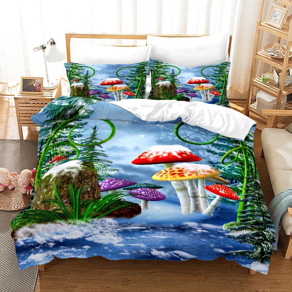 Dreamy Elf World Bedding Set Magic Mushroom Quilt Cover Pillowcase 2/3pcs King Queen Bed Cover Single Double Bed Home Textile