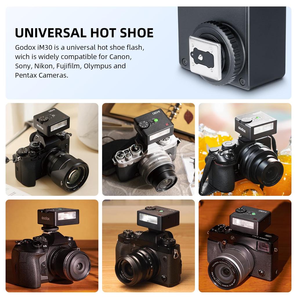 Авторизованная вспышка GODOX iM30 Mini Camera Flash Mini iFlash GN15 CCT 6500K Время цикла составляет 7 с, подходит для вспышки Fuji Olympus Speedlite [GODOX