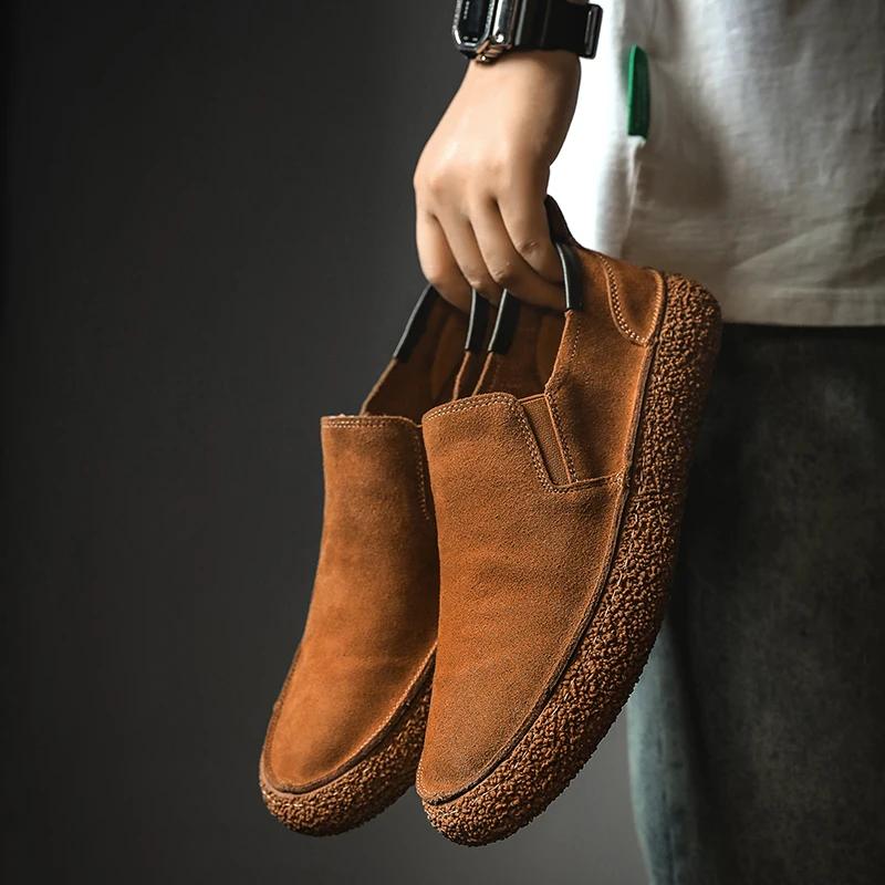 2024 Новые мужские повседневные туфли из натуральной кожи итальянские мужские замшевые мокасины слипоны мужские туфли на плоской подошве дышащие мужские туфли для вождения