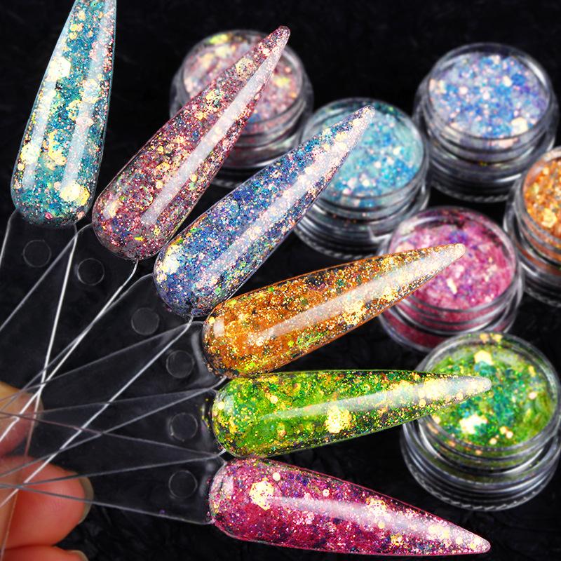 6 Colors Set Mixed Size Hexagon Gradient Nail Glitter Sequins Sparkly Spangles Nail Art Decoration