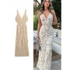 Solid Knitted Hollow Out Crochet Long Dresses Elegant V-neck Sleeveless Backless Vestidos Women Party Beach Vacation Clothes Boho Dress