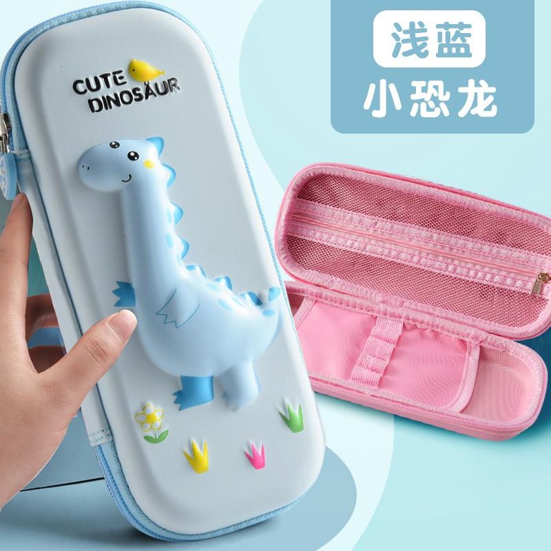 3D PU Pencil Case Kids Cartoon Space Rocket Unicorn Dinosaur Design Multi-compartment School Pouch Boys Girls