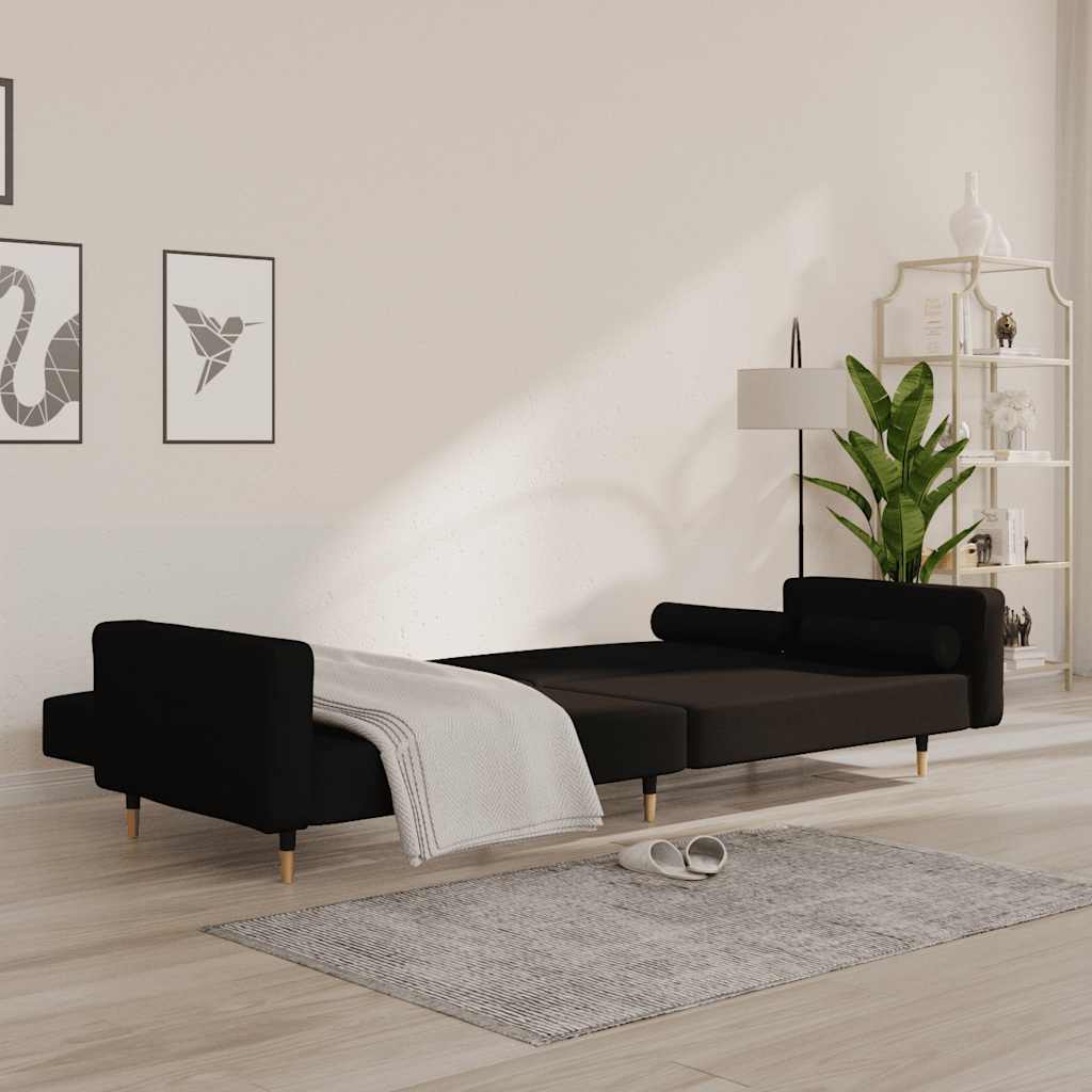 2 Seater Sofa Bed with 2 Cushions Black Velvet
