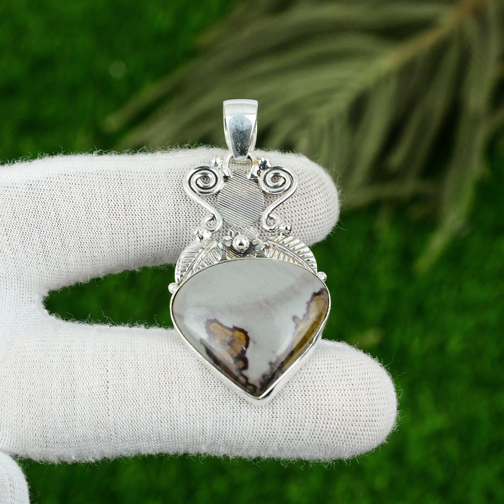 Mothers day Sale 925 Sterling Silver Coffee Bean Jasper Gemstone Wedding Pendant